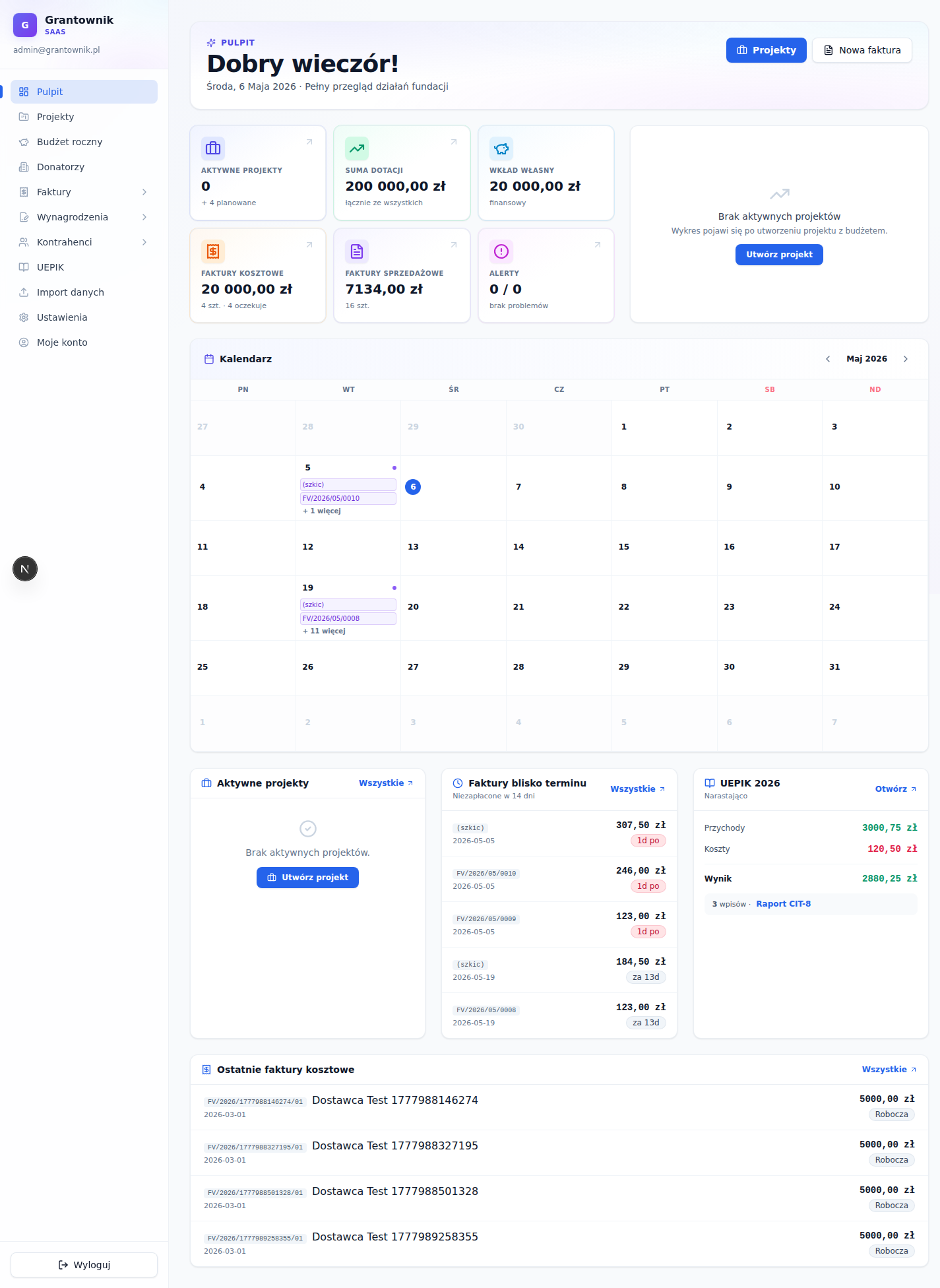 Pulpit Flowengo — dashboard finansowy projektu
